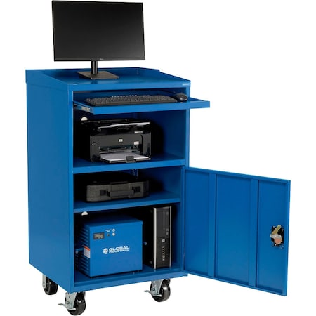 Global Industrial Mobile Powered Computer Workstation, 40AH Battery, Blue, Unassembled 694562PBL